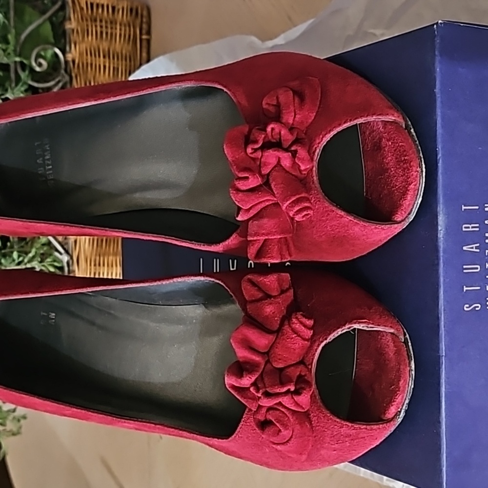 Stuart Weitzman, style Bowling. Color is Scarlet Suede in Sz 11.